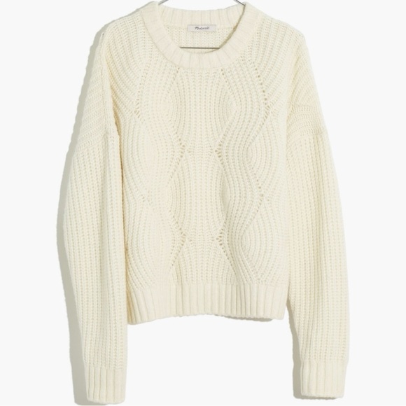Madewell Everett Rib-Play Pullover Sweater in Antique Cream, Wool Alpaca, Size S - Picture 1 of 15